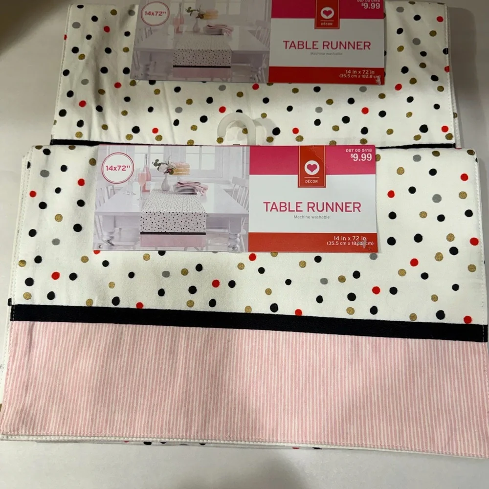 Polka Dot and Striped Table Runner - White, Black, Red, Gold, Pink